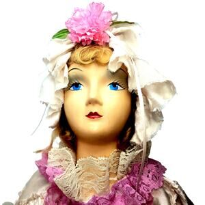 32" Striking Vintage Boudoir Bed Doll W/ Composition Head, Arms, and Feet